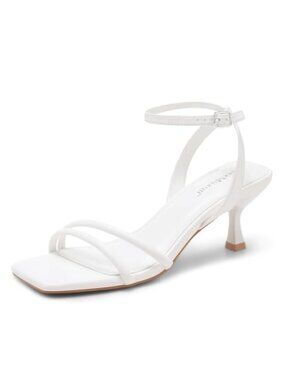 Women's Kitten Heel Strappy Sandals Square Open Toe Ankle Strap Faux Leather
